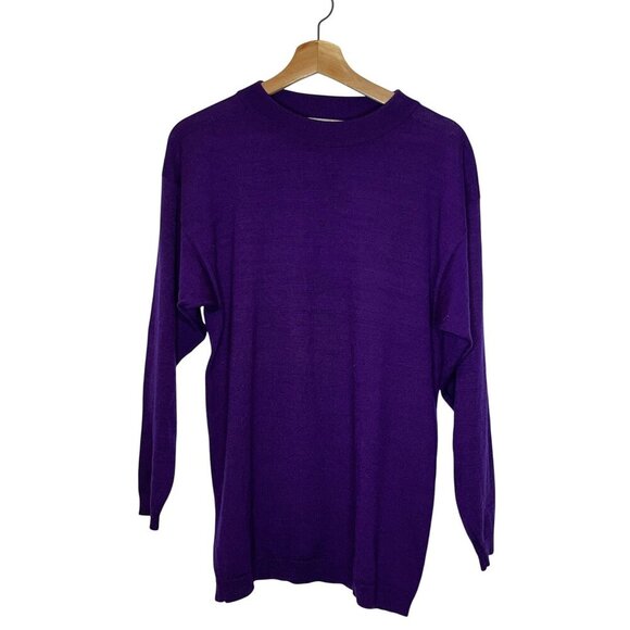 Vintage 80s Bergdorf Goodman Italy Women’s Merino Wool Sweater Purple Size M - Picture 1 of 6